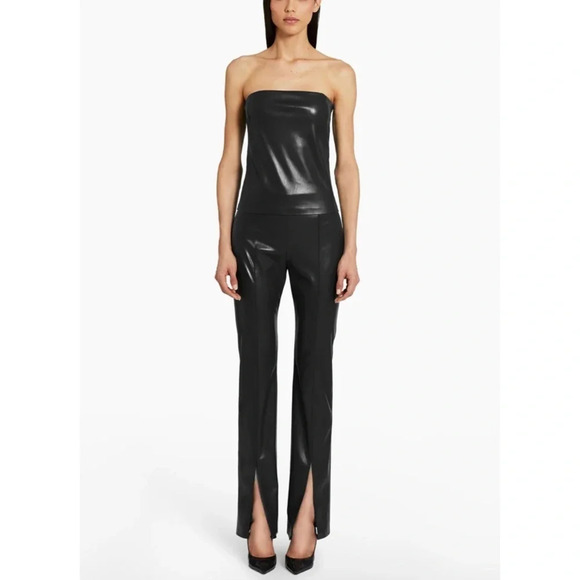 Amanda Uprichard Black Faux Leather Split Hem Pants - Picture 1 of 13